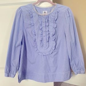 J. Crew Womens Thomas Mason Ruffled Long Sleeve Blouse, M, Like-New